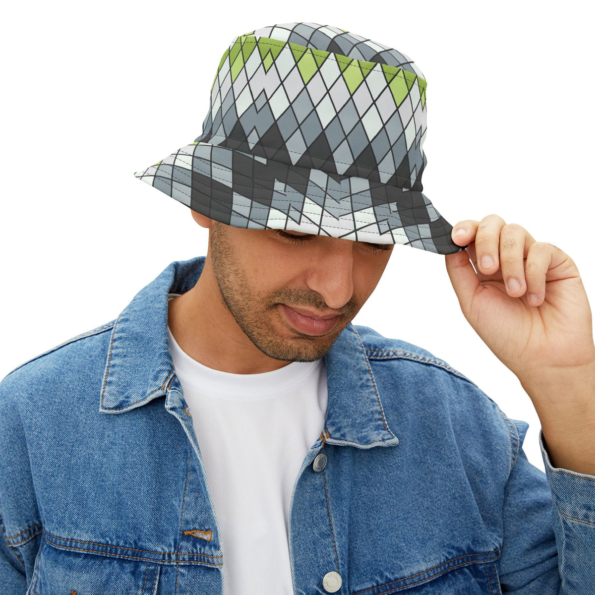 Argyle Geo Bucket Hat — Green & Gray Patterned Summer Sun Hat