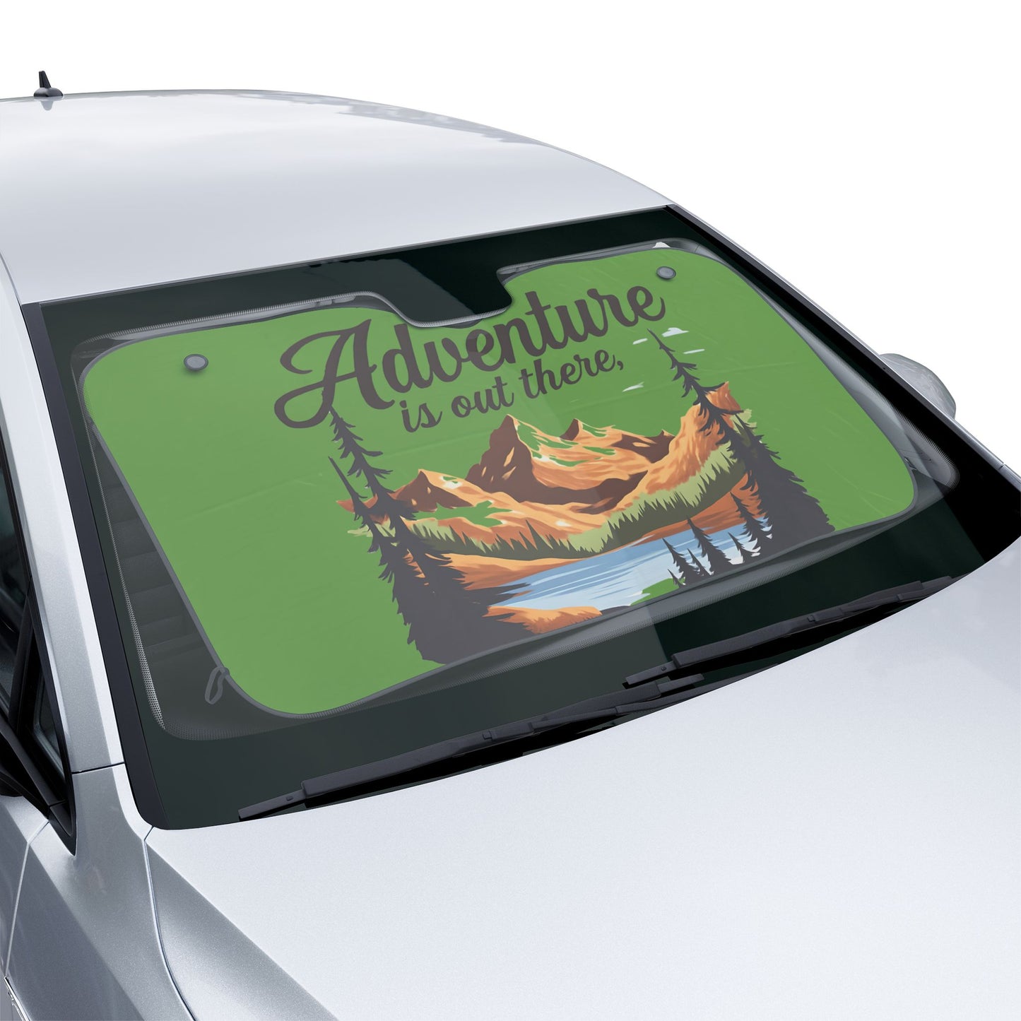 Car Sun Shade — "Adventure Is Out There" Mountain Scenic Windshield Cover