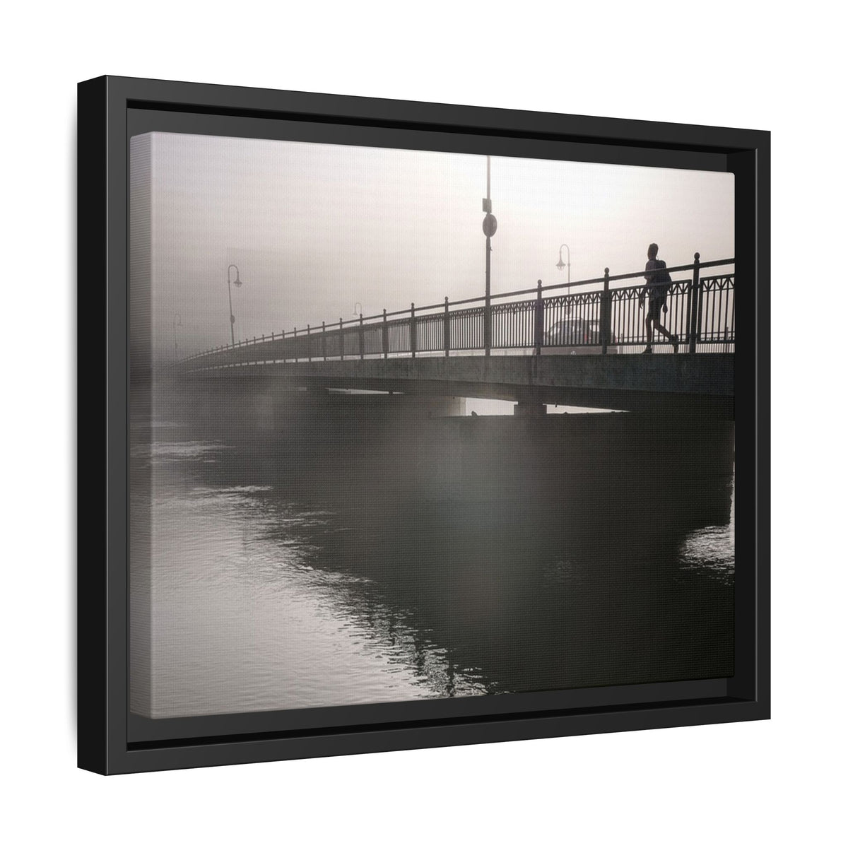 Framed Matte Canvas - Foggy Bridge Black & White Photography