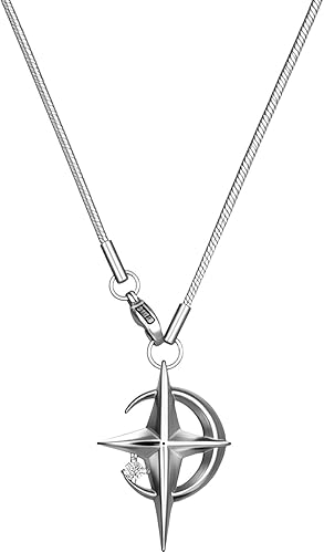 Y2K Necklace for Men, Silver Star and Moon Pendant Necklace for Women, Stainless Steel Cool Necklaces Punk Necklaces Jewelry