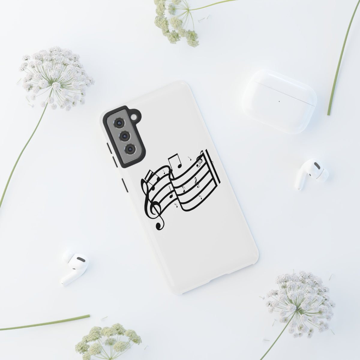 Musical Notes Phone Case — Black Treble Clef Music Staff Tough Case