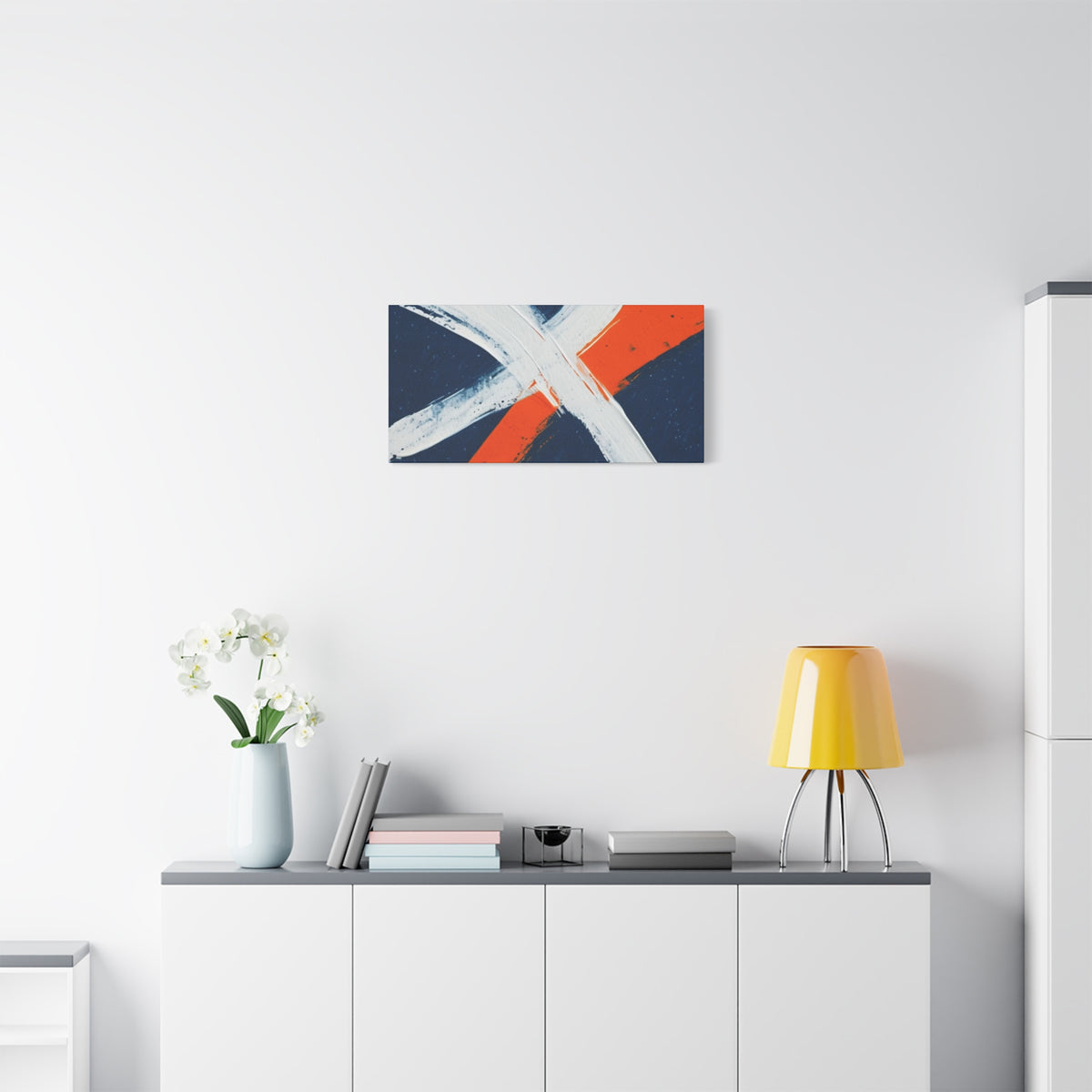 Abstract Navy & Orange Brushstroke Canvas