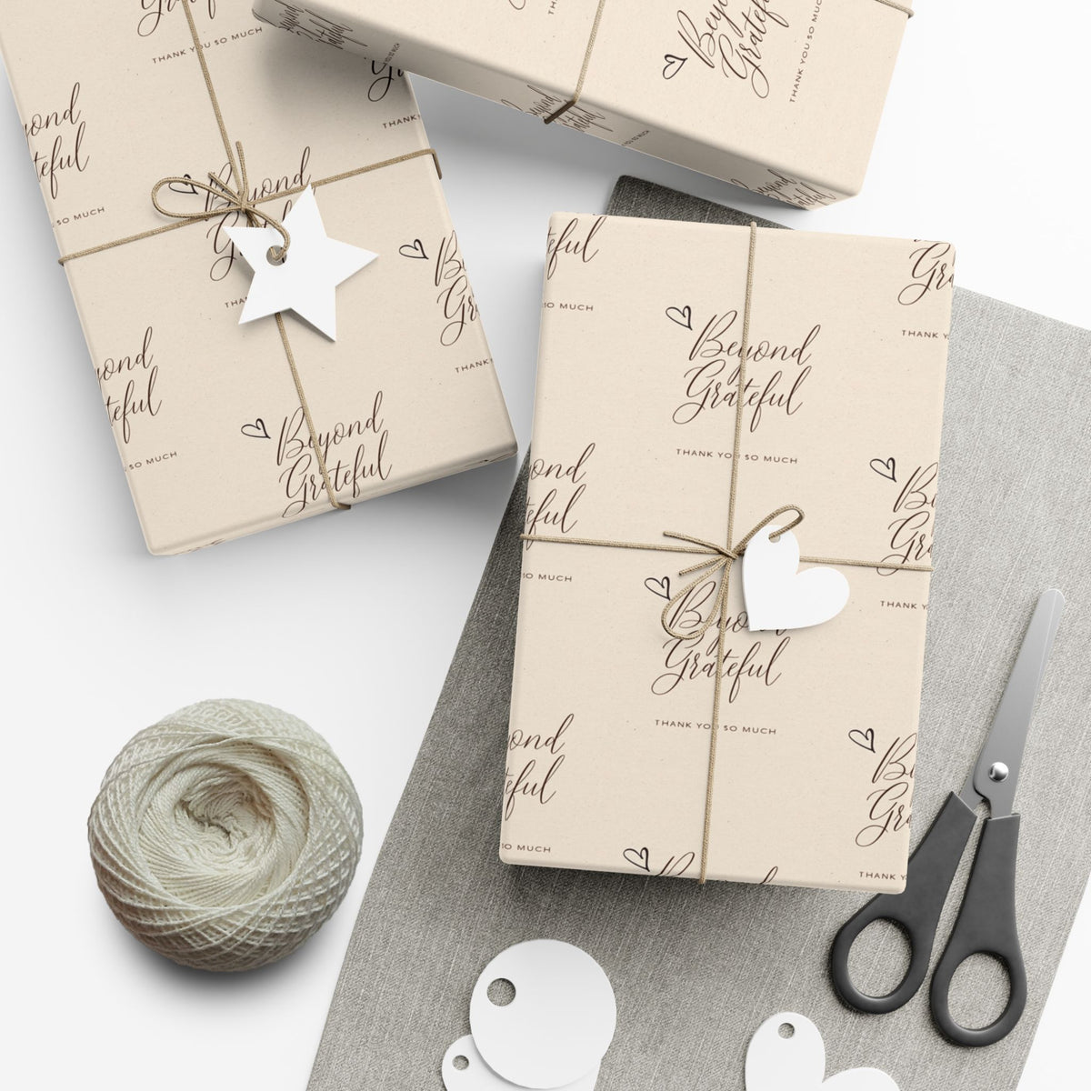 Gift Wrap Paper - “Beyond Grateful” Script Pattern | Neutral Thank You Wrapping Sheets