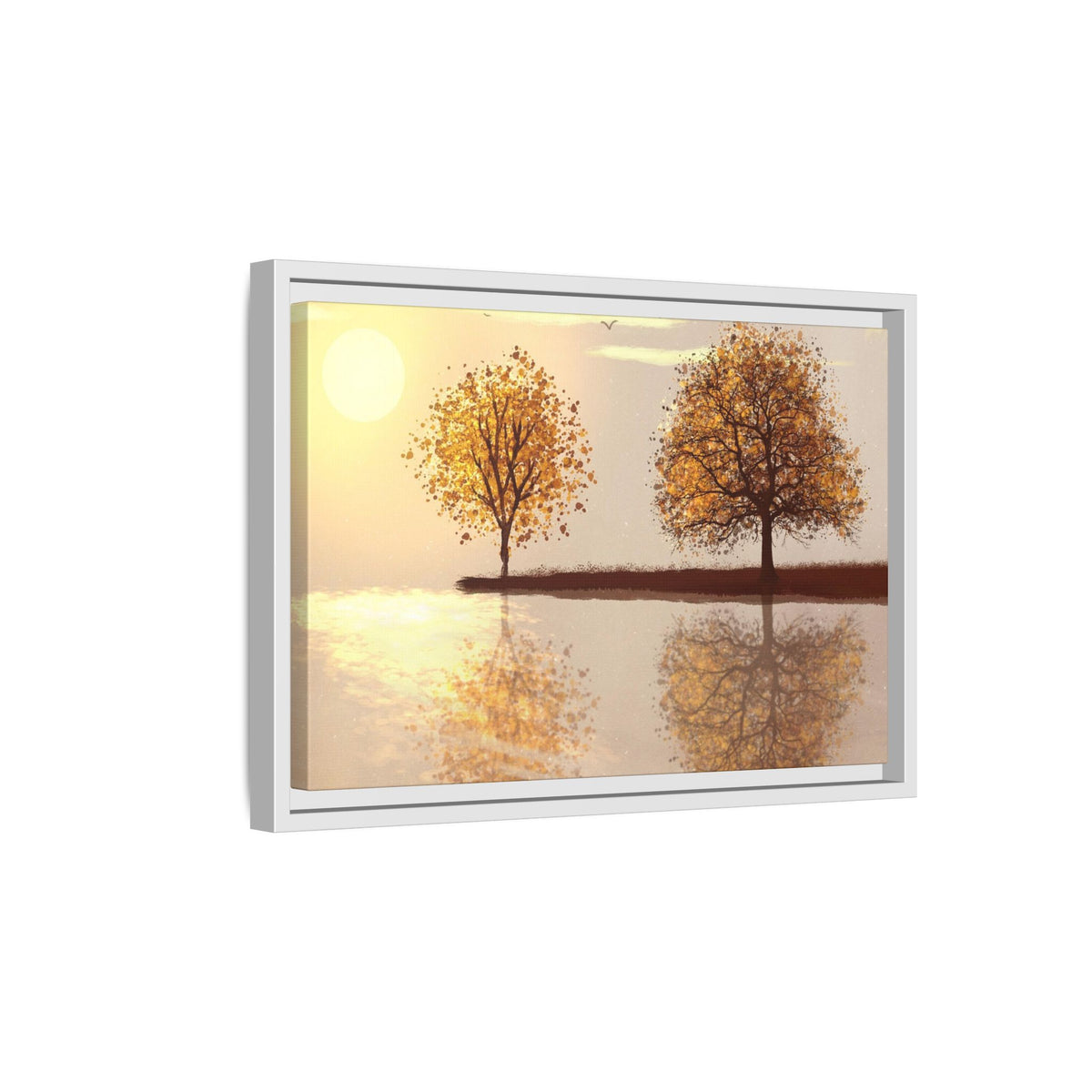 Framed Matte Canvas Wall Art — Golden Autumn Trees Reflection