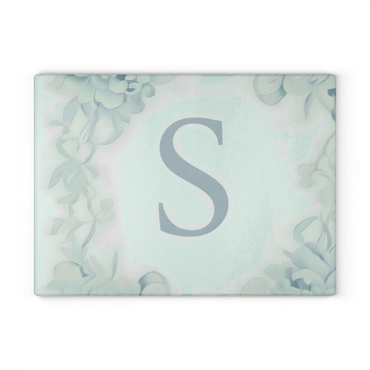 Personalized Floral Initial Glass Cutting Board, Kitchen Decor, Wedding Gift, Housewarming, Culinary Gift, Custom Kitchenware