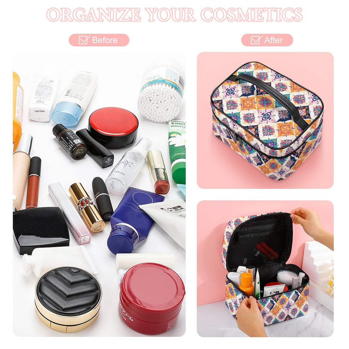 Make-up bag with Lychee pattern PU material