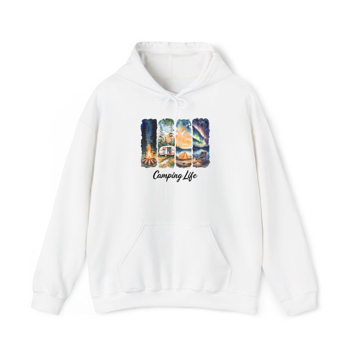 Camping Life Hoodie – Outdoor Illustrated Campsite Scenes