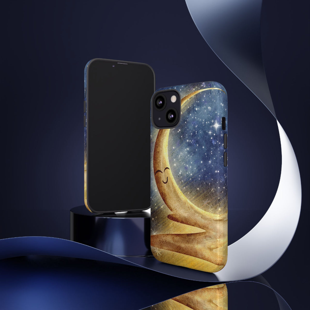 Moonlit Smile Phone Case — Starry Night Crescent Moon iPhone Cover