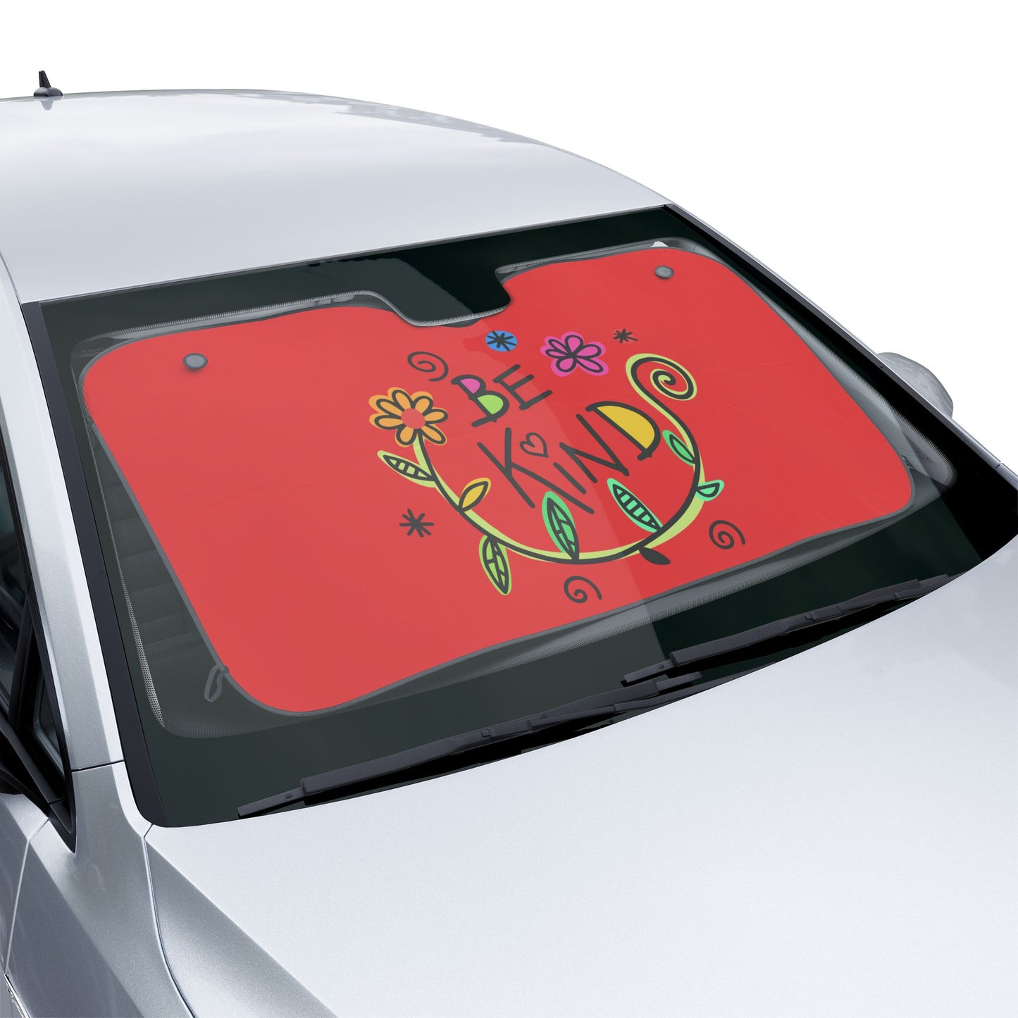 Be Kind Car Sun Shade — Floral Tempered Windshield Protector