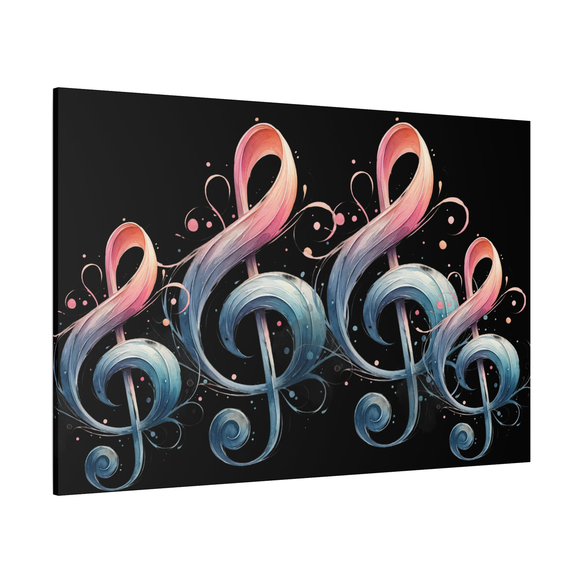 Musical Treble Clef Canvas Wall Art — Pastel Ribbon Notes on Black