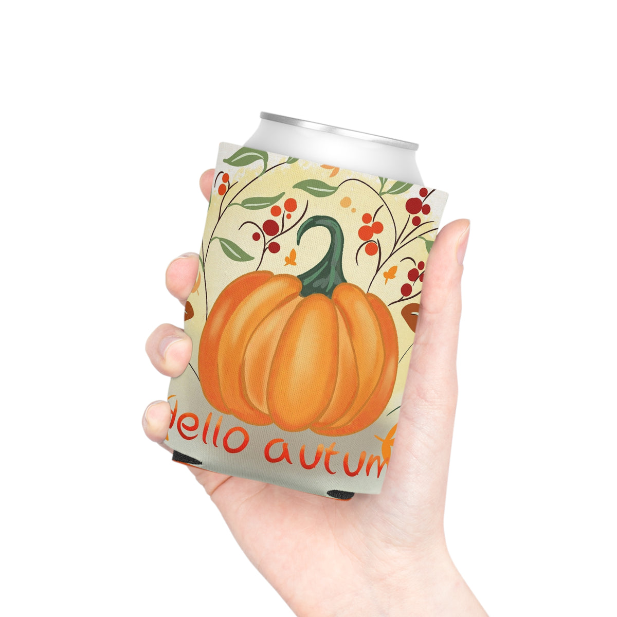 Autumn Pumpkin Can Cooler - Hello Autumn Insulated Beverage Holder, Fall Party, Thanksgiving Gift, Outdoor Events, Seasonal Decoration