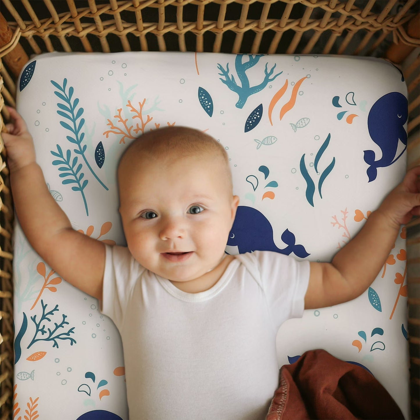 Baby Crib Sheets, Organic Fitted Elastic Toddler Bed Crib Mattress Sheets 52"x28"x9",Blue Ocean