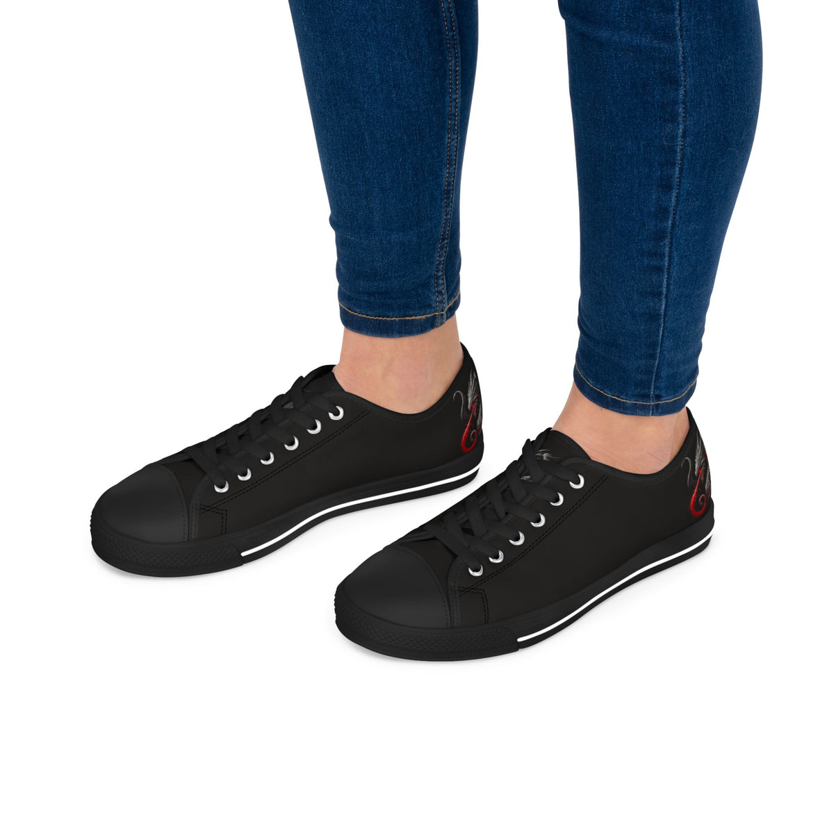 Low Top Sneakers — Black Dragon Wing Accent