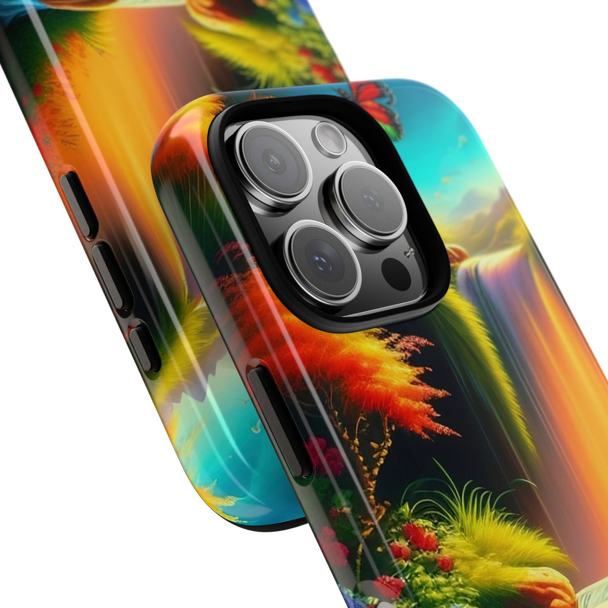 Phone Case - Vibrant Waterfall Landscape with Butterfly | Colorful Nature Protective Case