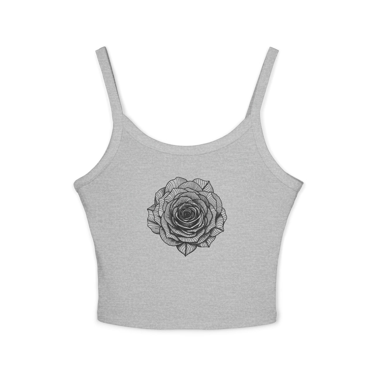 Chic Women's Spaghetti Strap Tank Top with Black Lace Rose Design, Casual Summer Wear, Festival Top, Gift for Her, Layering Essential
