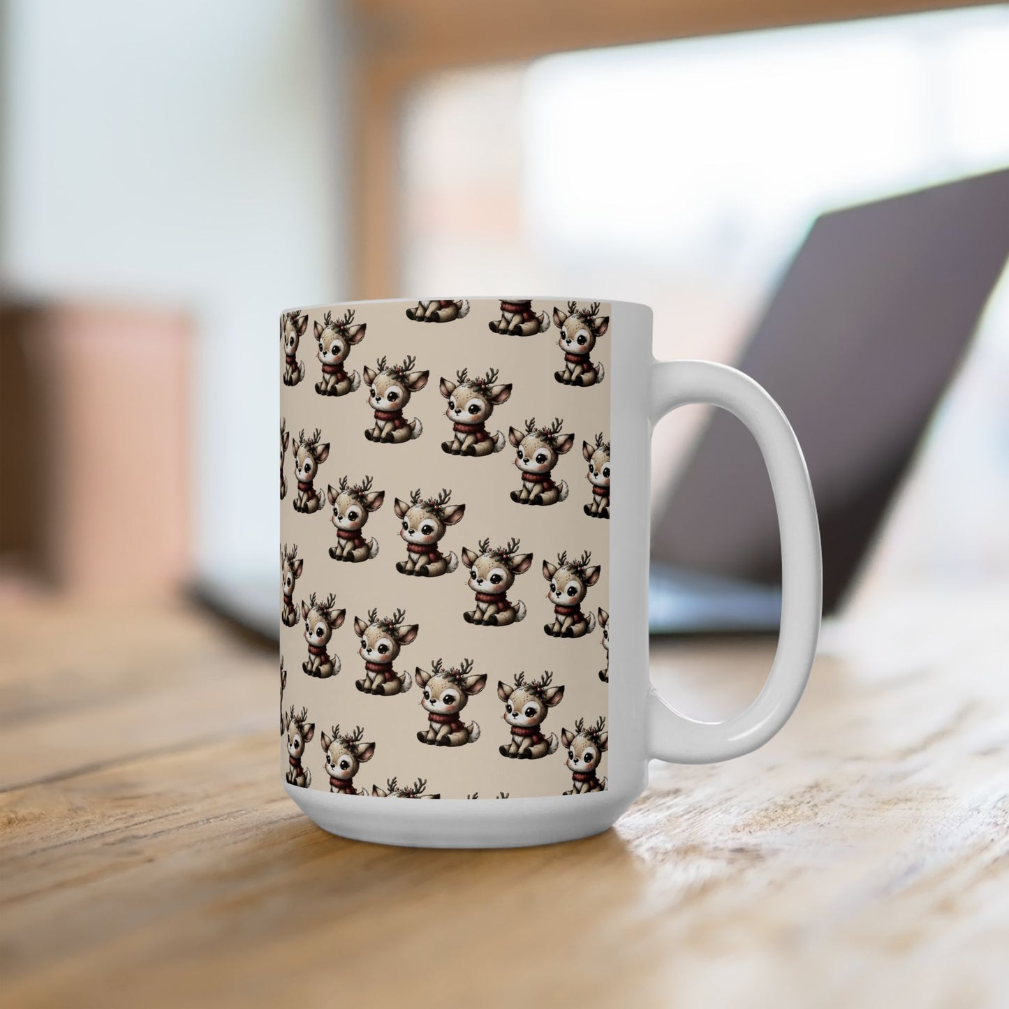 Cute Reindeer Pattern Ceramic Mug – Christmas Holiday Coffee Cup (11oz, 15oz)