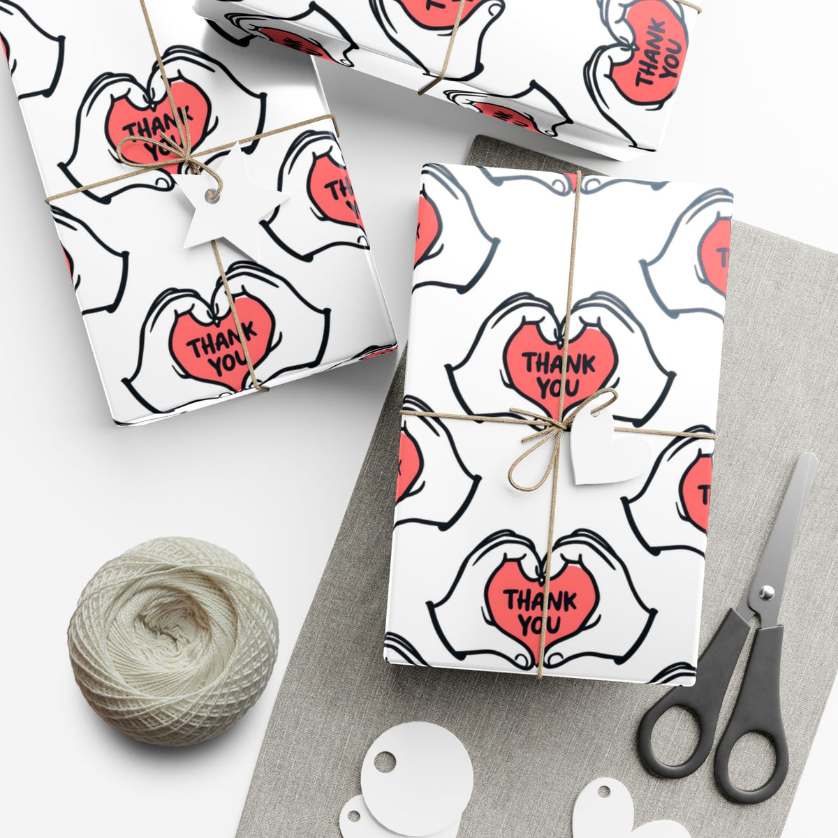 Gift Wrap — 'Thank You' Heart Hands Pattern Wrapping Paper