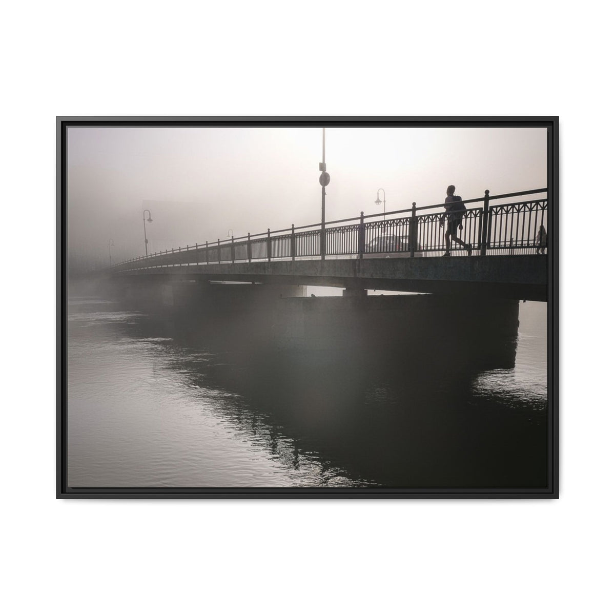 Framed Matte Canvas - Foggy Bridge Black & White Photography