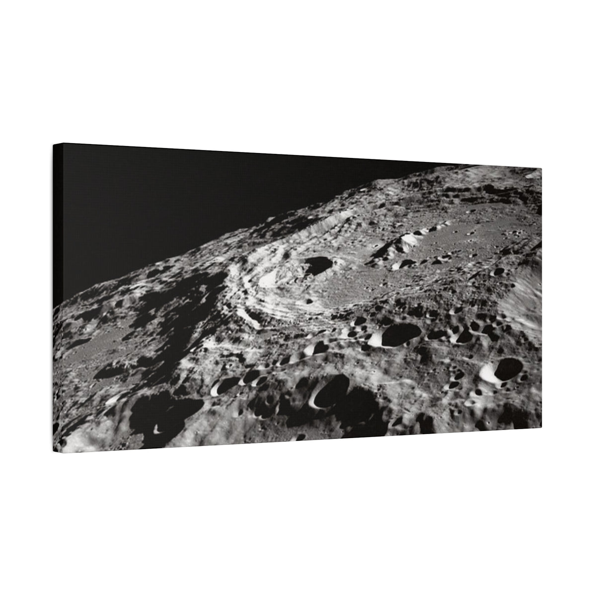 Lunar Surface Matte Canvas Print — Black & White Moon Crater Wall Art