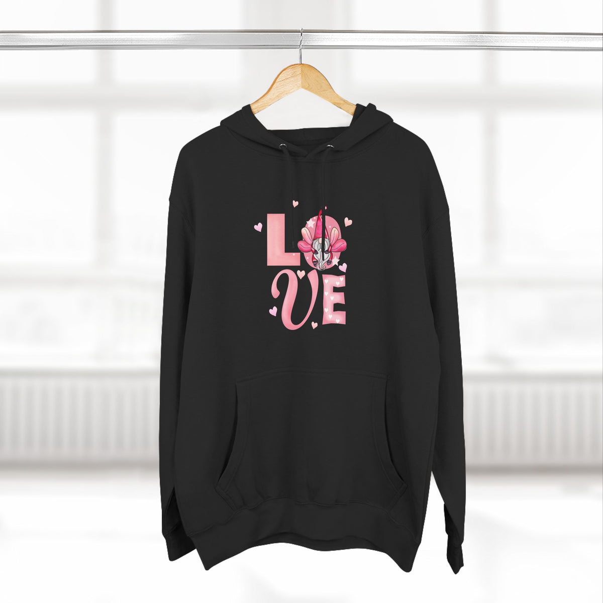 Love Blossom Hoodie — Pink Floral "LOVE" Graphic Fleece Hoodie
