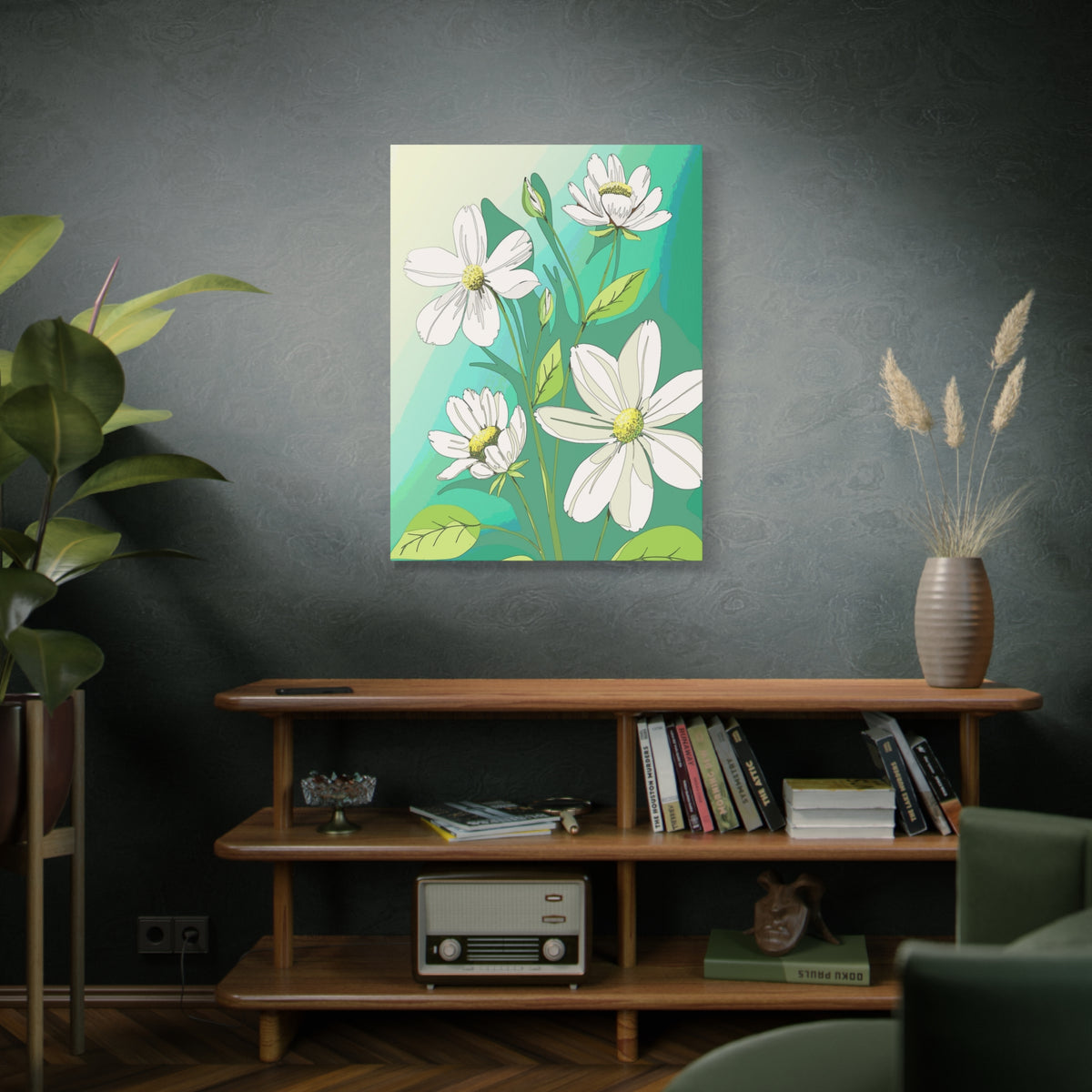 Matte Canvas, Stretched, 1.25" White Flowers