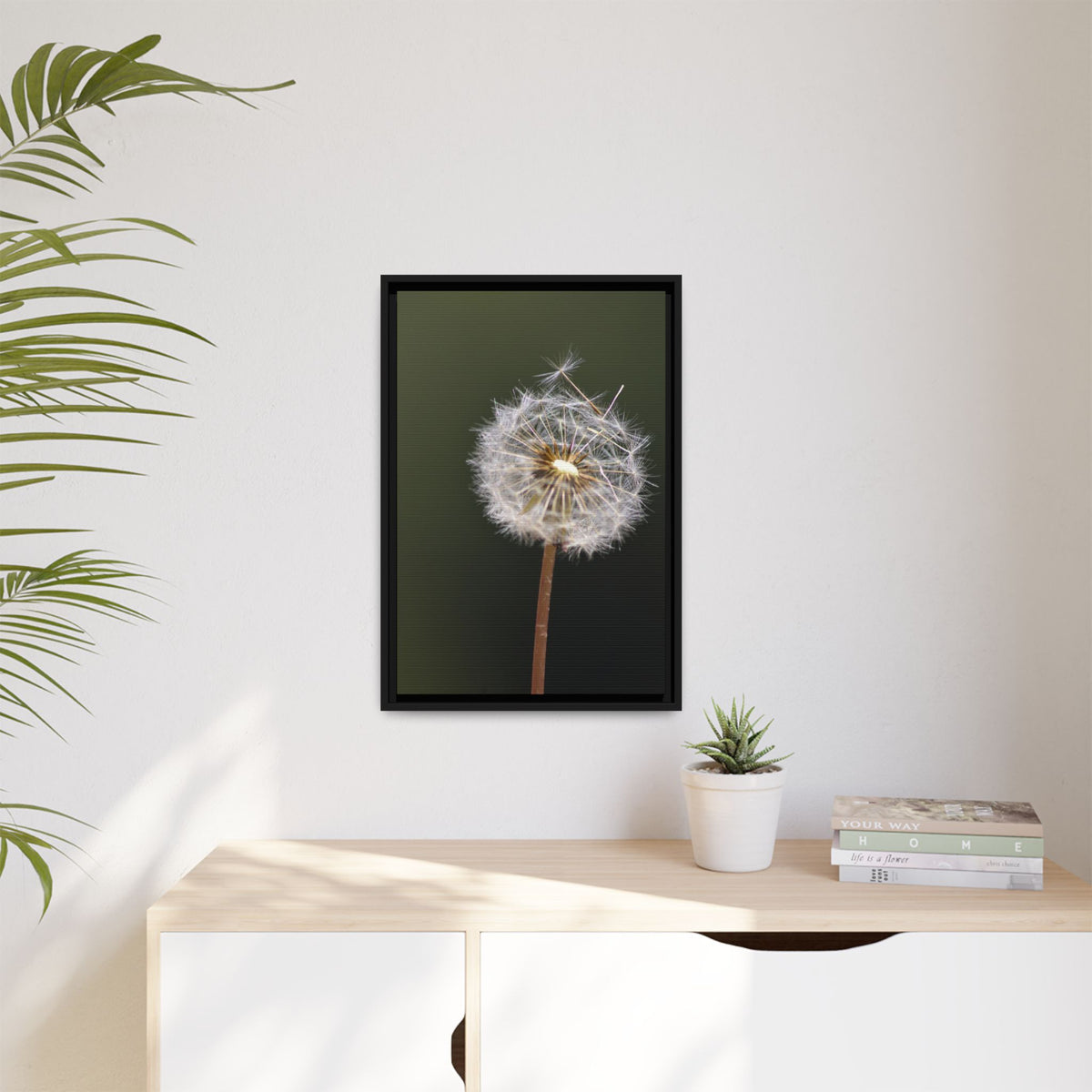 Framed Dandelion Canvas Print — Matte Botanical Wall Art