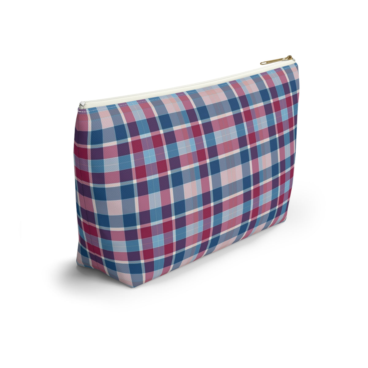 Plaid Accessory Pouch — Blue & Pink Tartan Makeup Bag