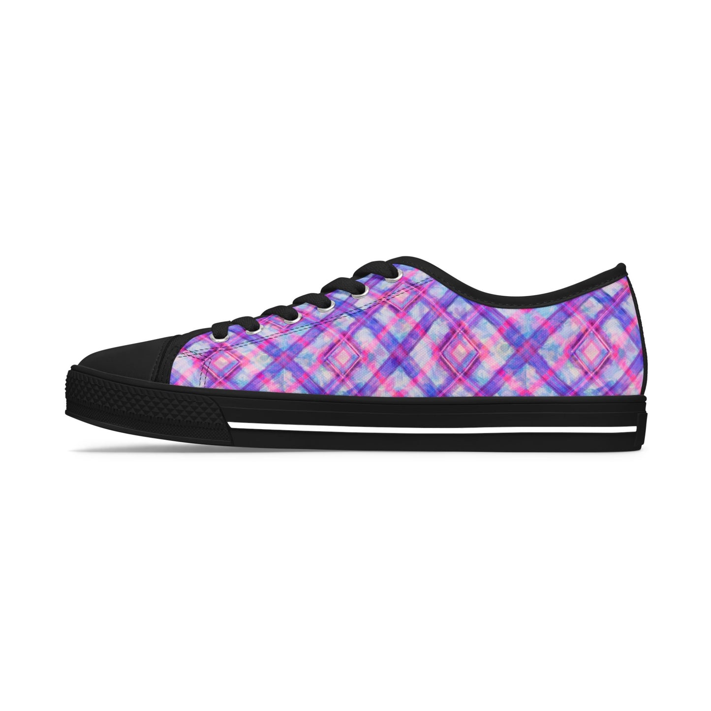 Women's Low Top Sneakers — Pink Purple Plaid Casual Canvas Shoes