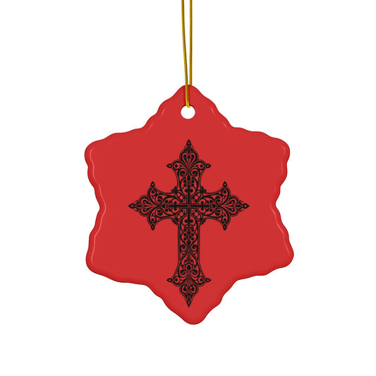 Ceramic Cross Ornaments - 2-Sided Holiday Decor, Religious Gifts, Christmas Tree Ornaments, Gift Tags, Festive Home Decor