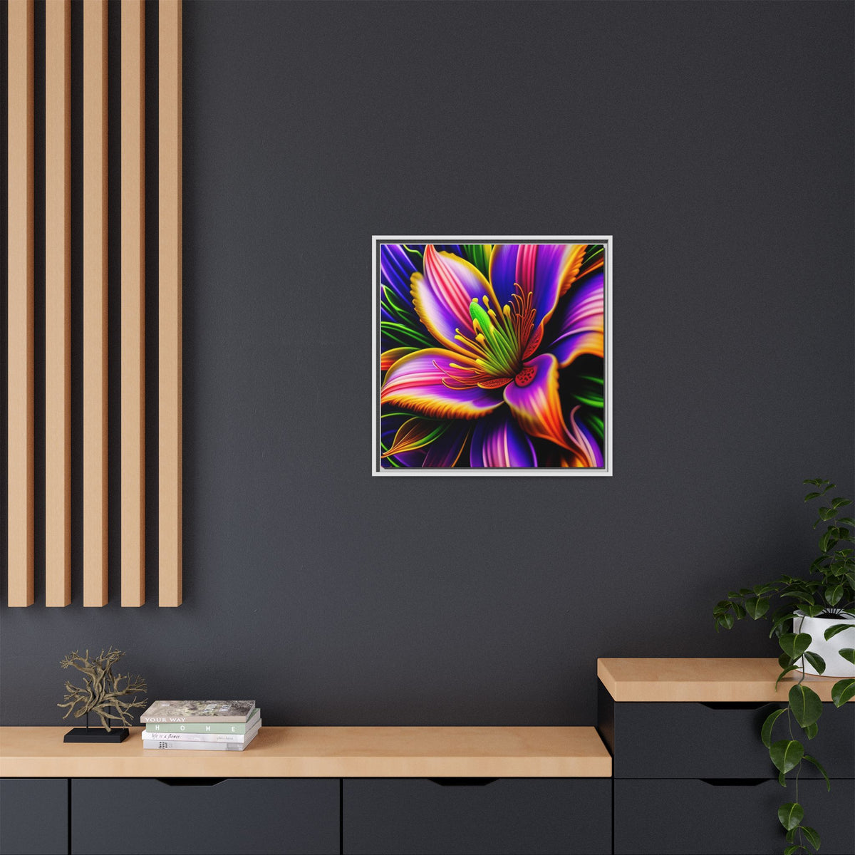 Vibrant Neon Floral Matte Canvas Print — Framed Wall Art