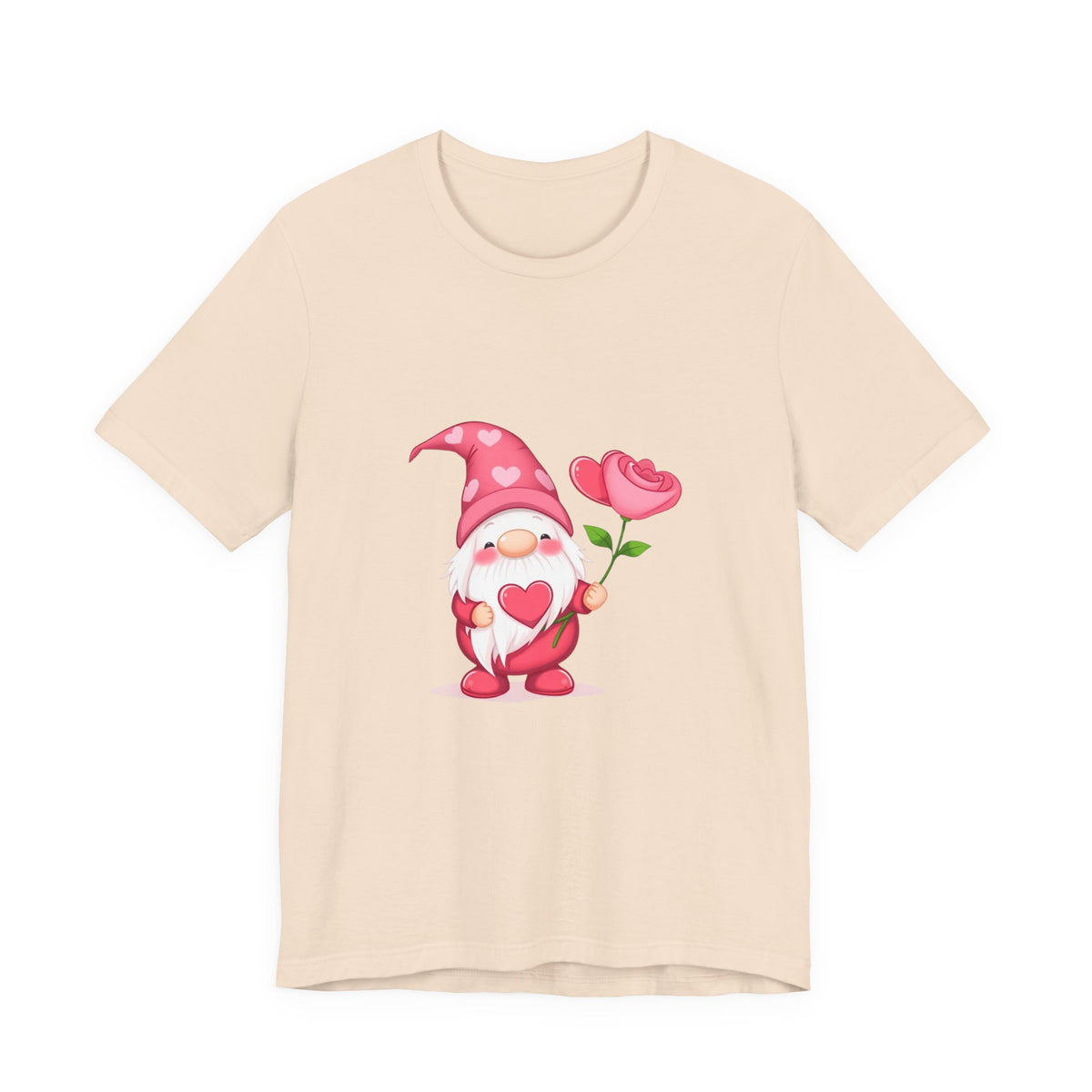Valentine Gnome T‑Shirt — Cute Pink Gnome Holding Rose Tee