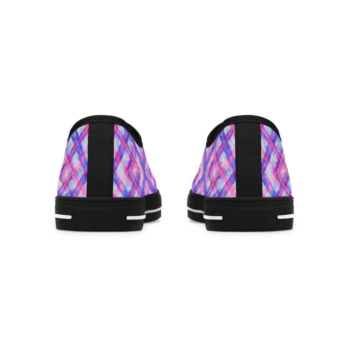 Women's Low Top Sneakers — Pink Purple Plaid Casual Canvas Shoes