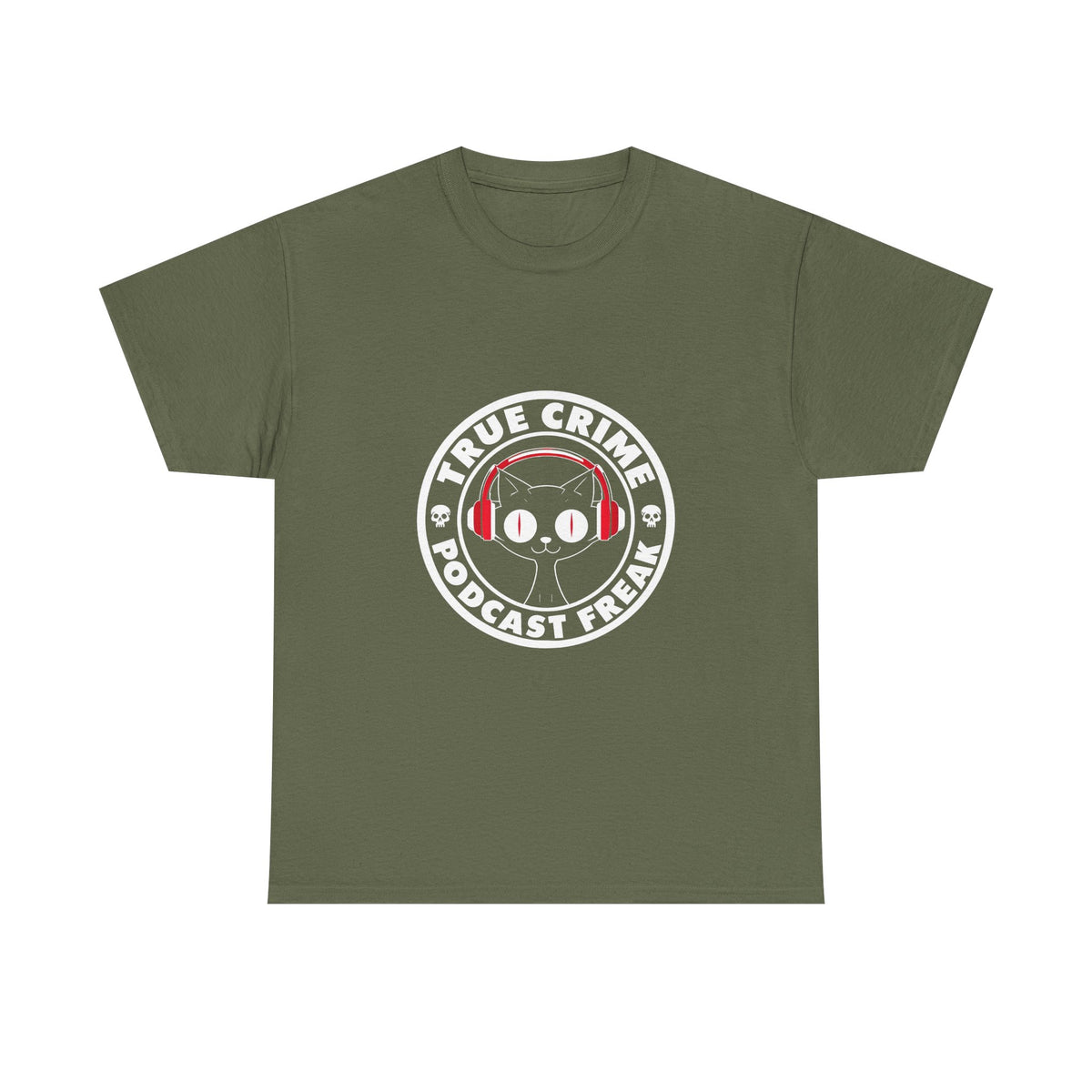 True Crime Podcast Tee — Cat with Headphones Logo