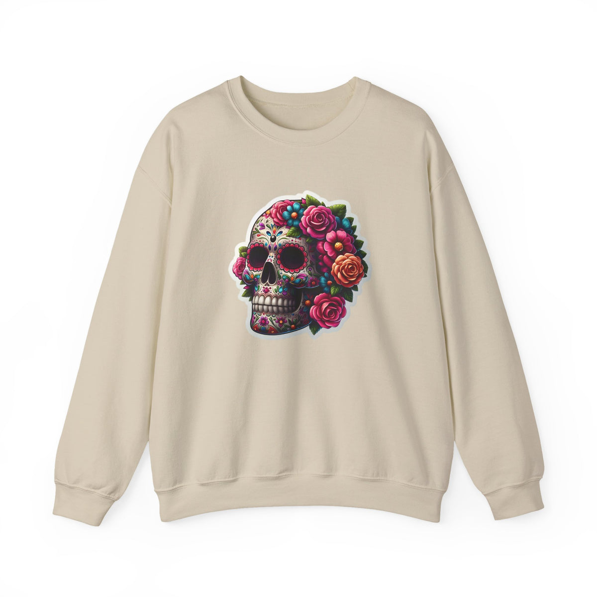 Sugar Skull Crewneck Sweatshirt — Floral Day of the Dead Graphic