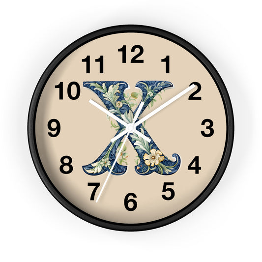 Floral Monogram 'X' Wall Clock — Elegant Vintage Letter Home Decor