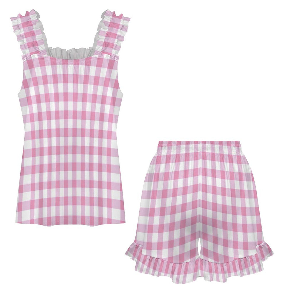 Ruffled Pajama Set Pink Stripes