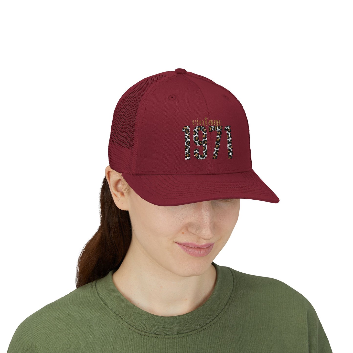 1971 Leopard Print Snapback Trucker Cap — Vintage Born in 1971 Birthday Gift