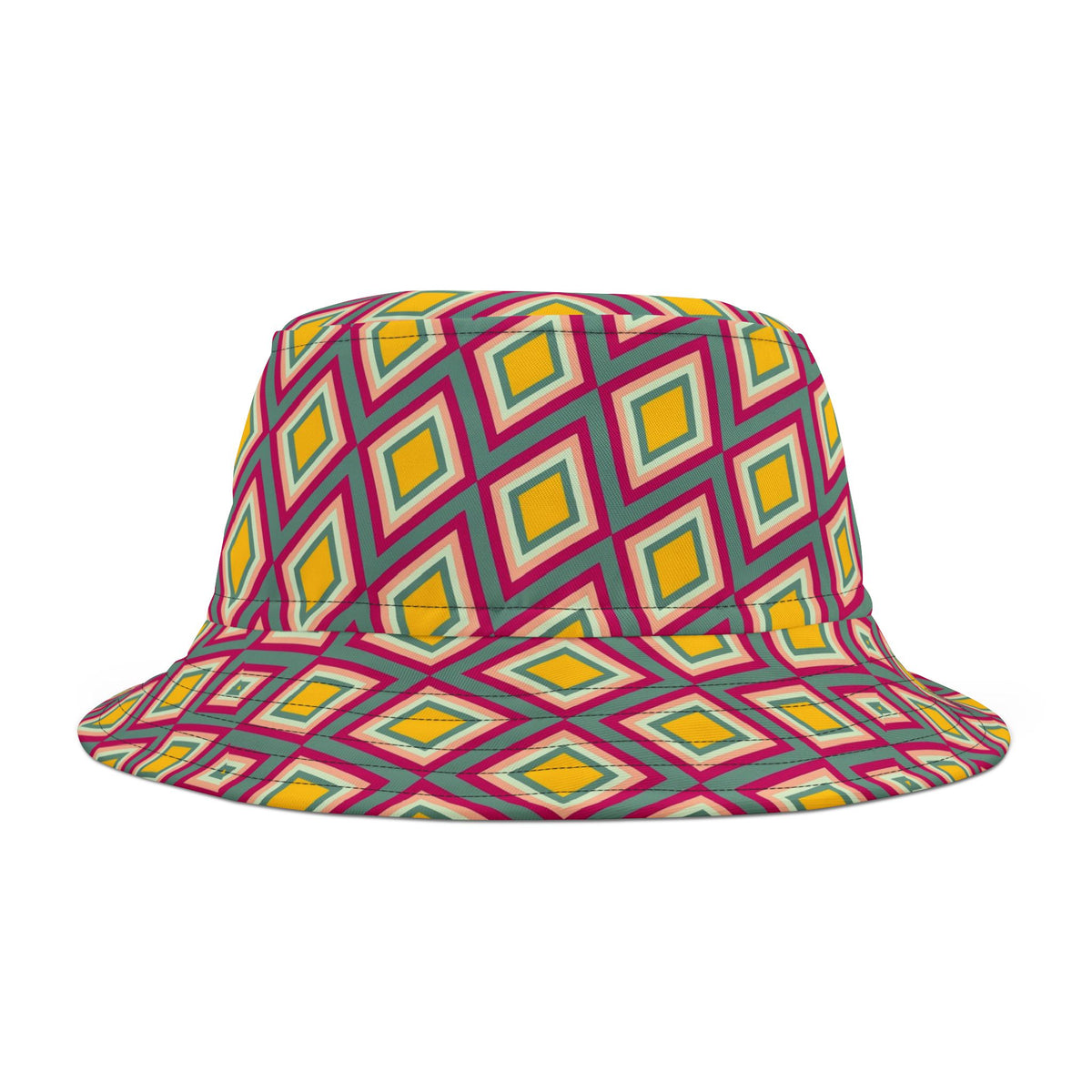 Diamond Geo Print Bucket Hat — Colorful Retro Festival Sun Hat
