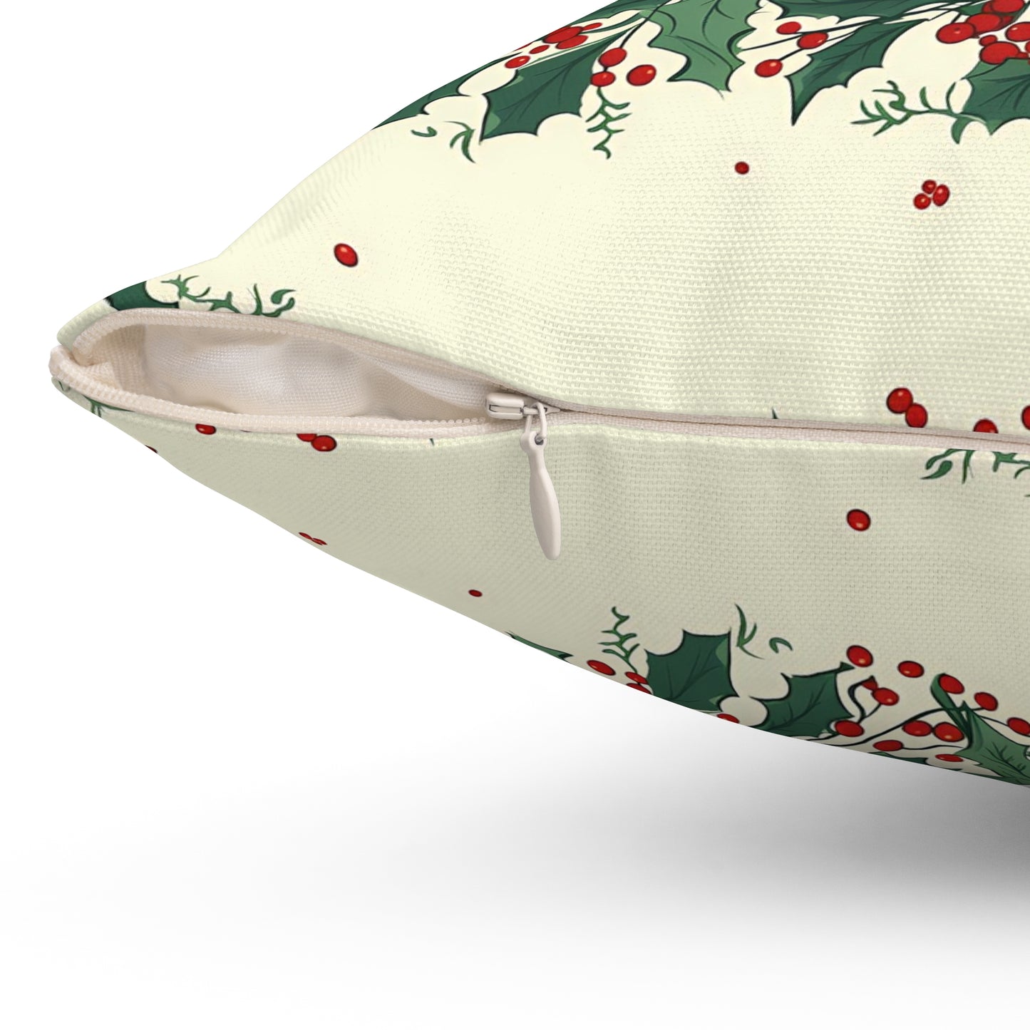 Holiday Holly Pattern Pillow — Festive Red & Green Decorative Throw Pillow