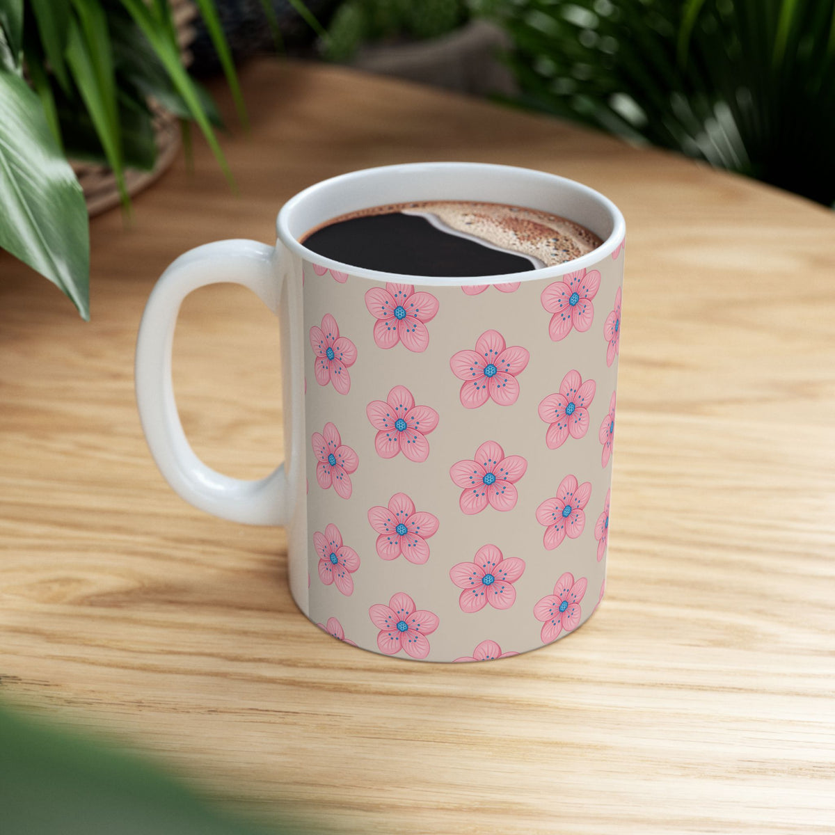 Pink Floral Ceramic Mug | Cute Coffee Cup for Flower Lovers, Tea Lovers, Gift for Her, Mother's Day, Birthday