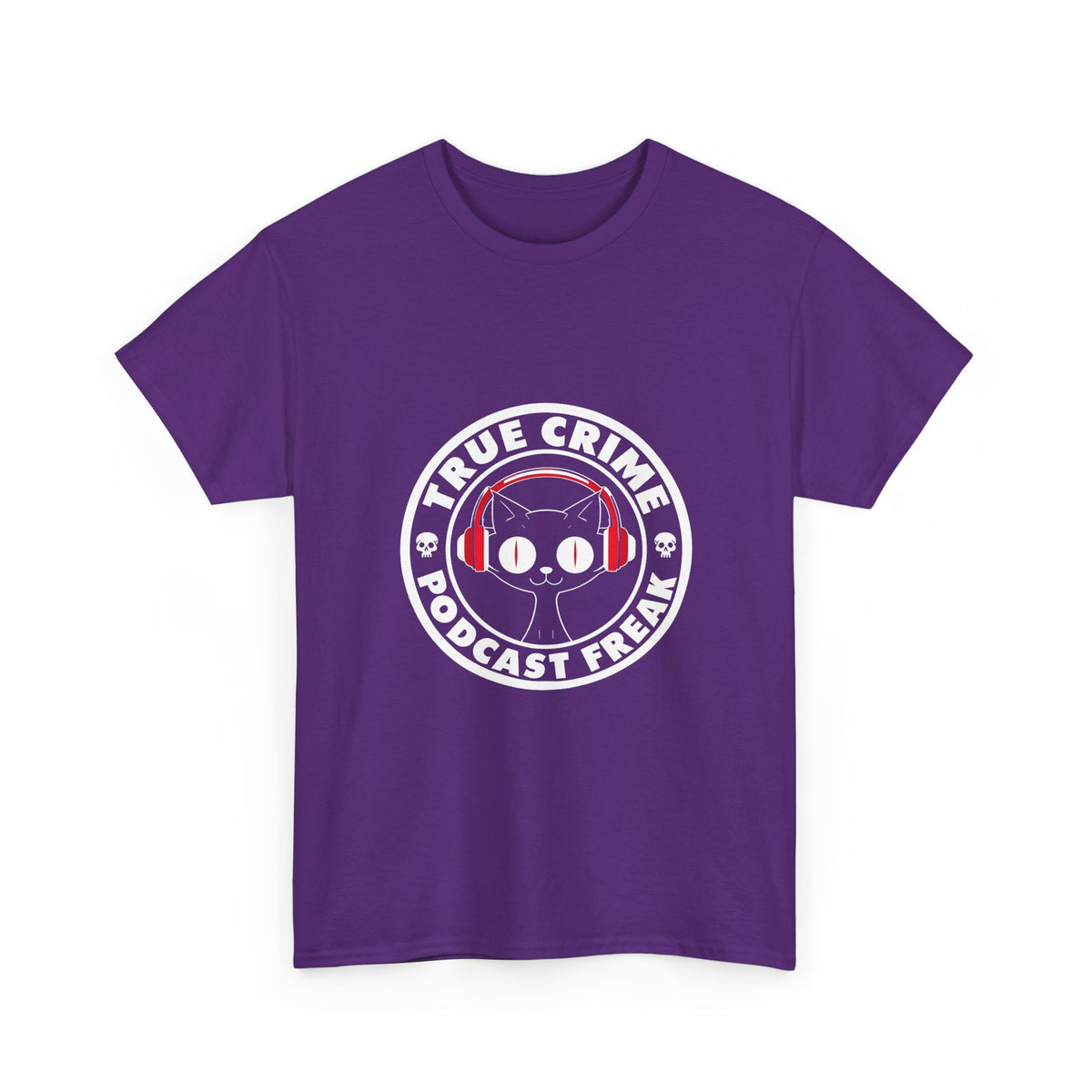 True Crime Podcast Tee — Cat with Headphones Logo
