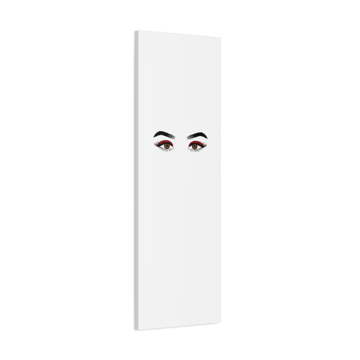Glam Eyes Matte Canvas Wall Art — Brown Eyes with Red Lashes
