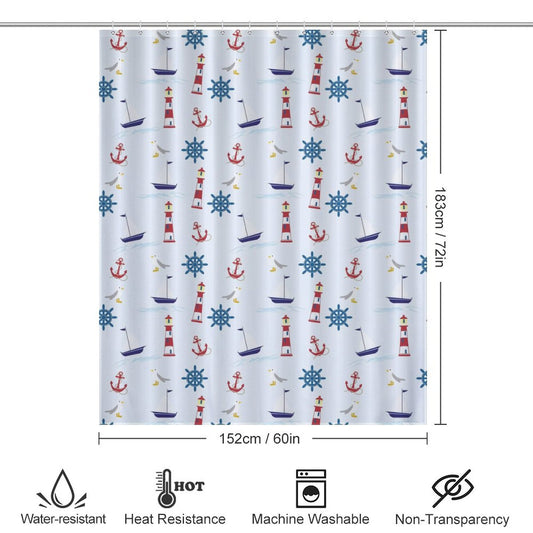 Flower Shower Curtain - Lighthouses, Sailboats and Anchors