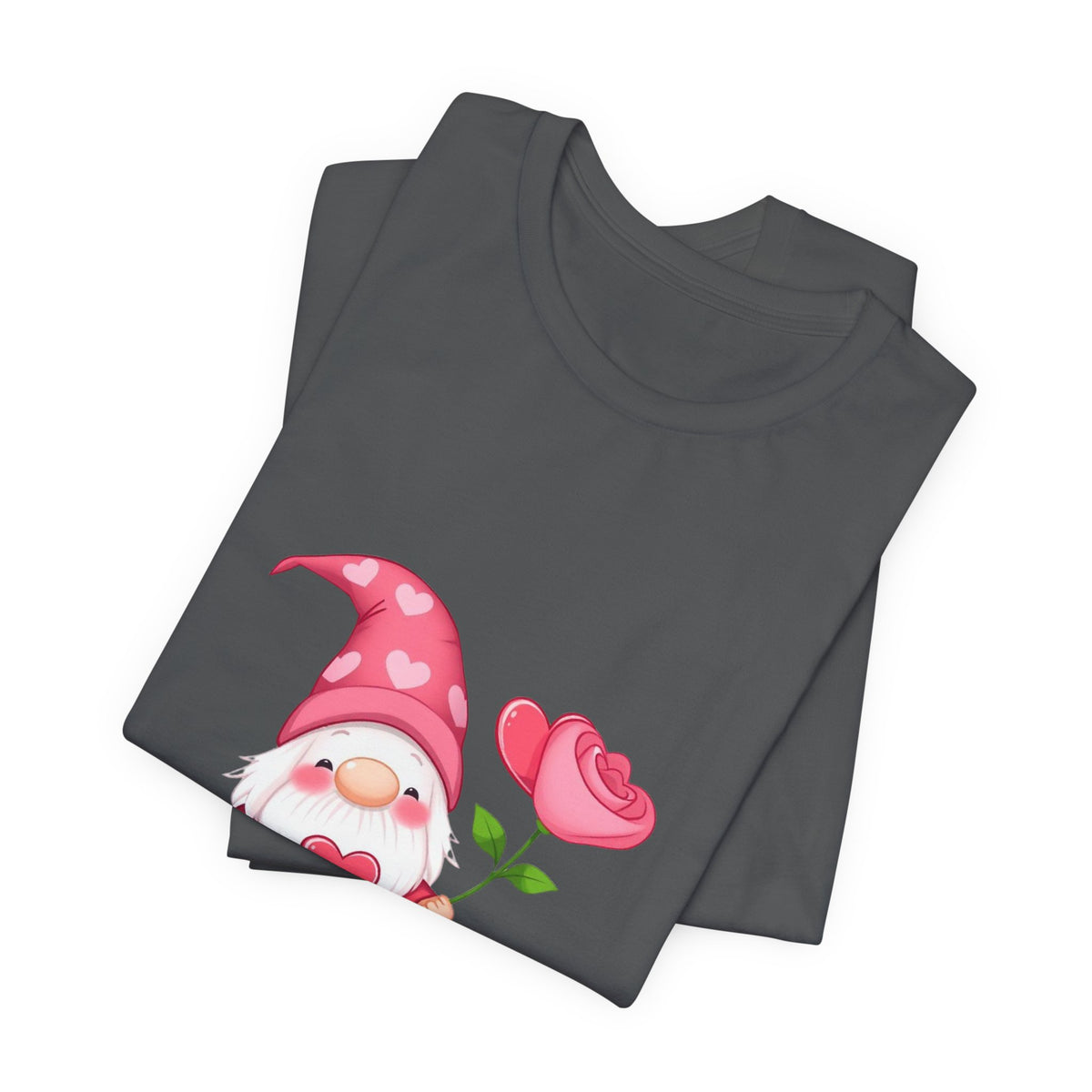 Valentine Gnome T‑Shirt — Cute Pink Gnome Holding Rose Tee
