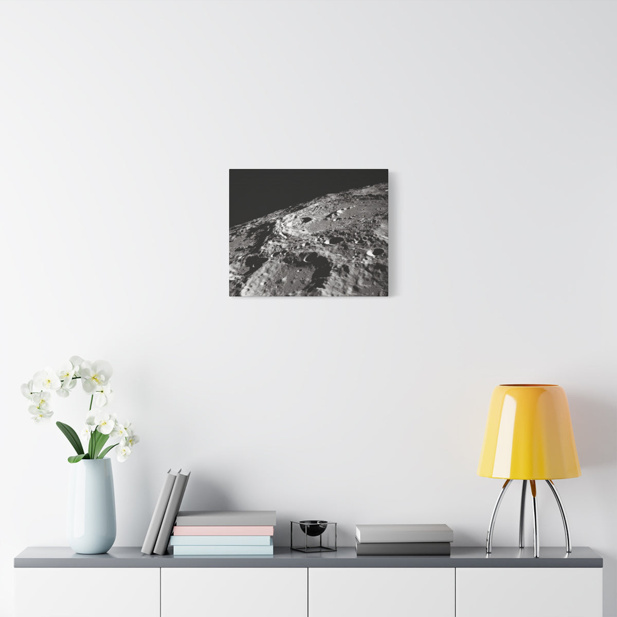 Lunar Surface Matte Canvas Print — Black & White Moon Crater Wall Art