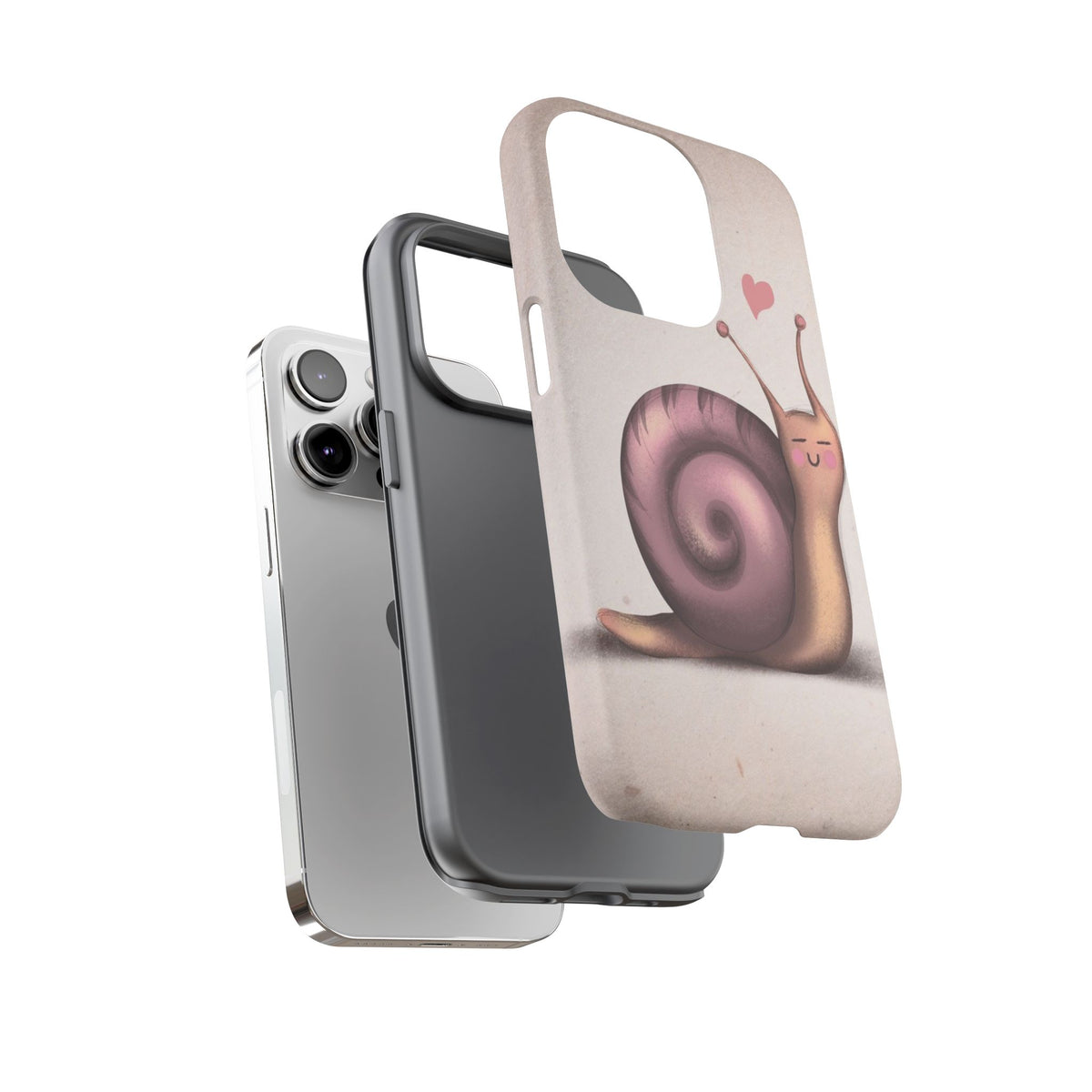 Cute Snail Phone Case — Pink Heart Cartoon Protective iPhone Cover