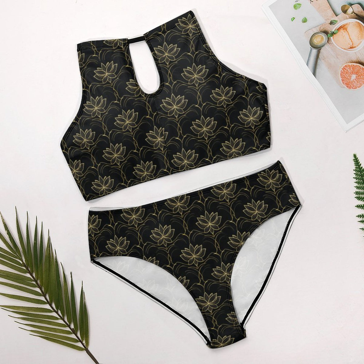 Women's Two piece Swimsuit with High Neck Halter Top