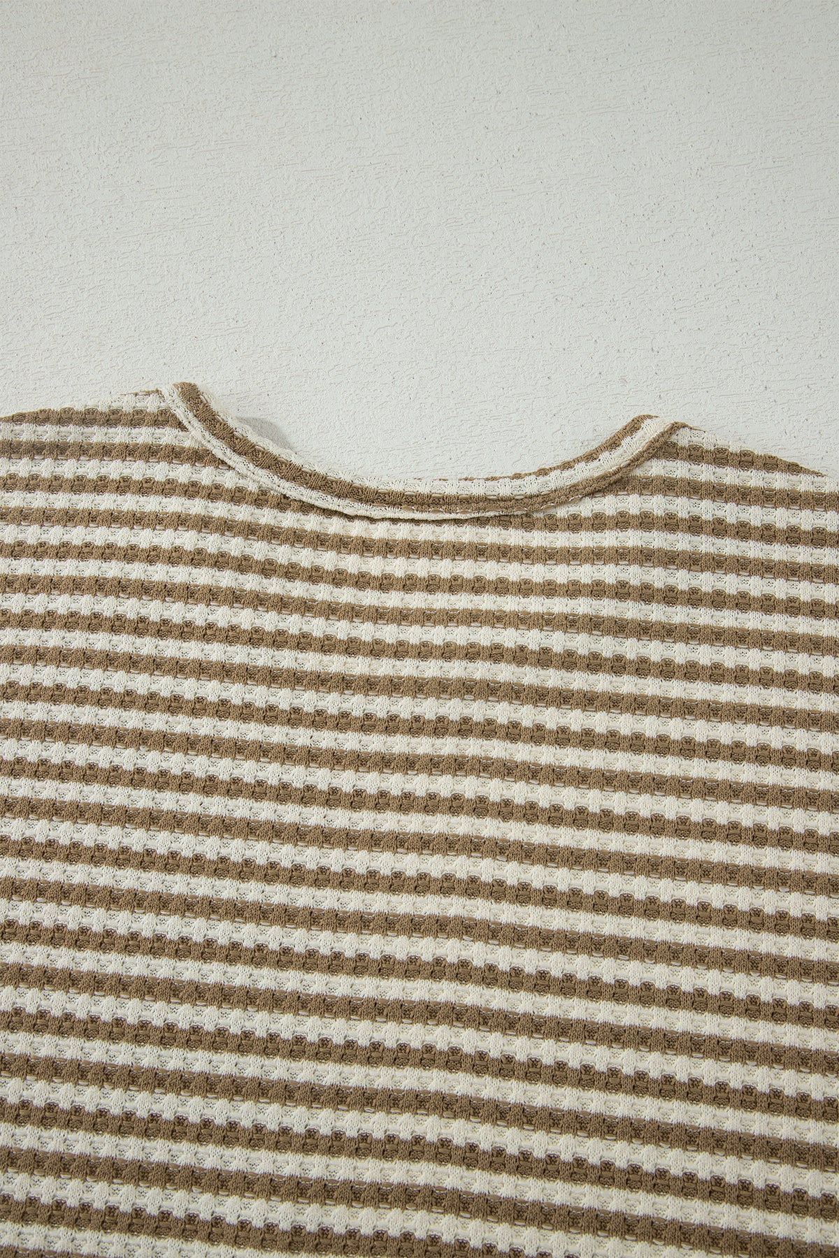 Brown Stripe Breathable Textured Knit Short 2pcs Set
