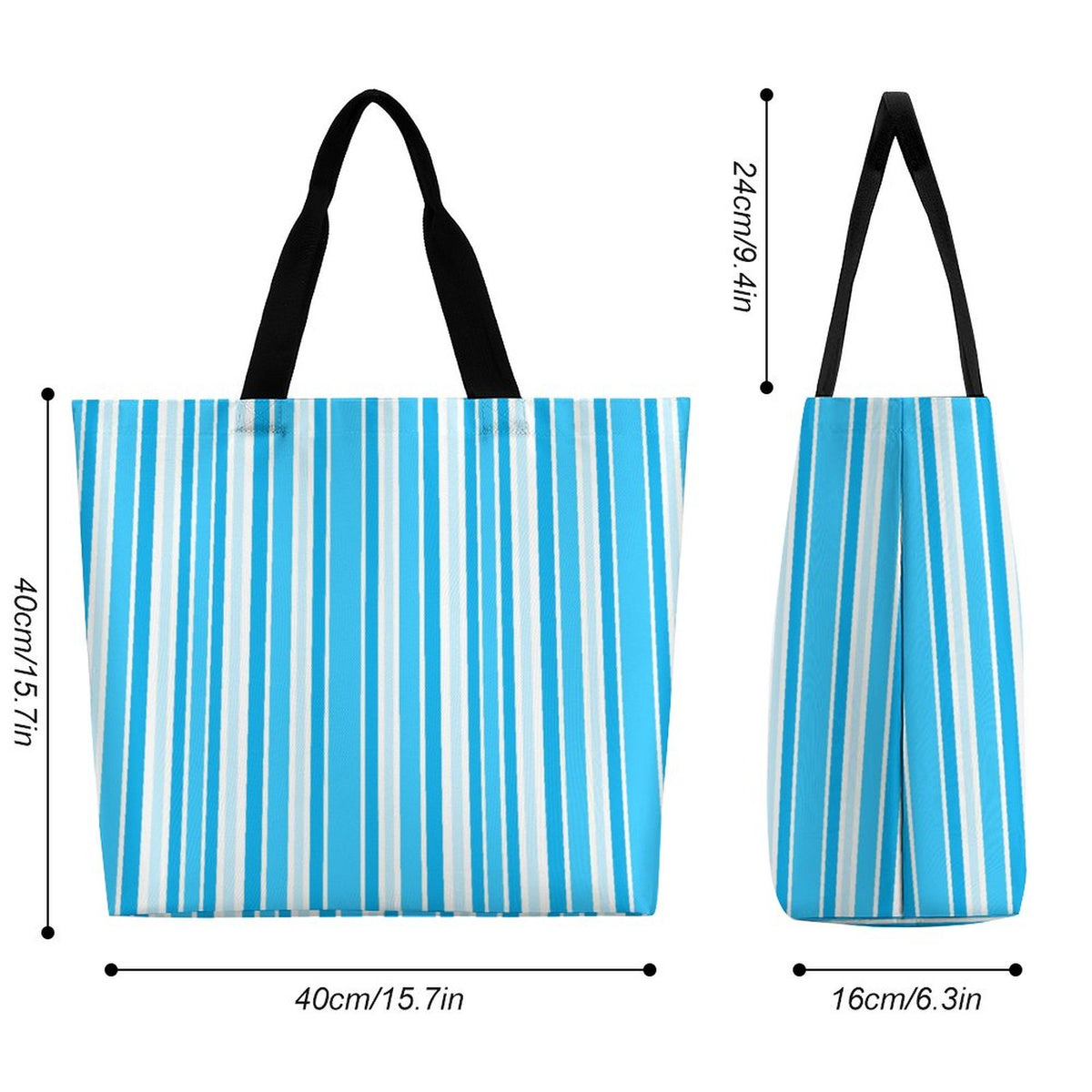 Large One Shoulder Shopping Bag Blue Stripes