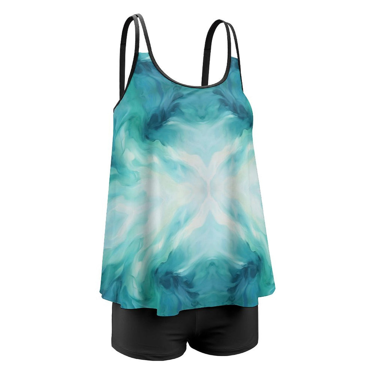 Plus Size Women Tankini 2-Piece Swimsuit Ocean Blue